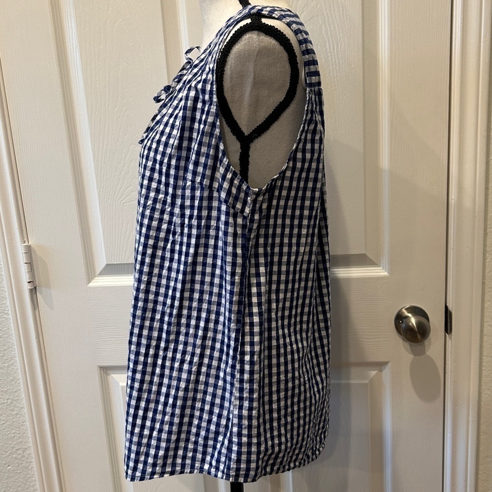 Dalia Sleeveless Cotton Blouse Size Large Blue & White Checks - Picture 2 of 8